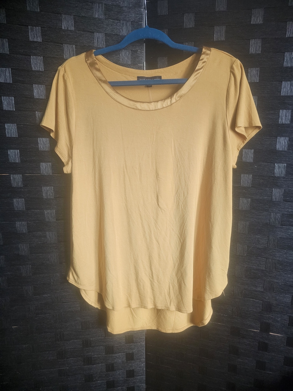Joan Vass Mustard Short-Sleeve Scoop Neck Top, Size XL